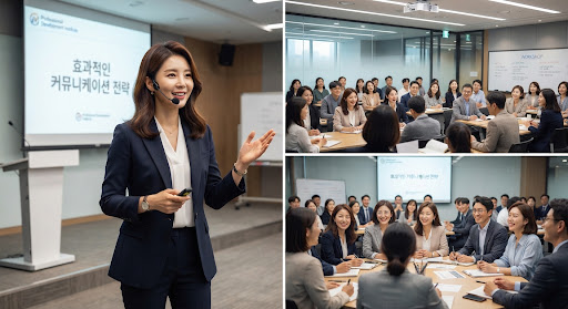 강의 중인 대표 강사와 기업 교육 현장